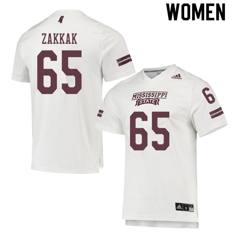 Women #65 JT Zakkak Mississippi State Bulldogs College Football Jerseys Sale-White